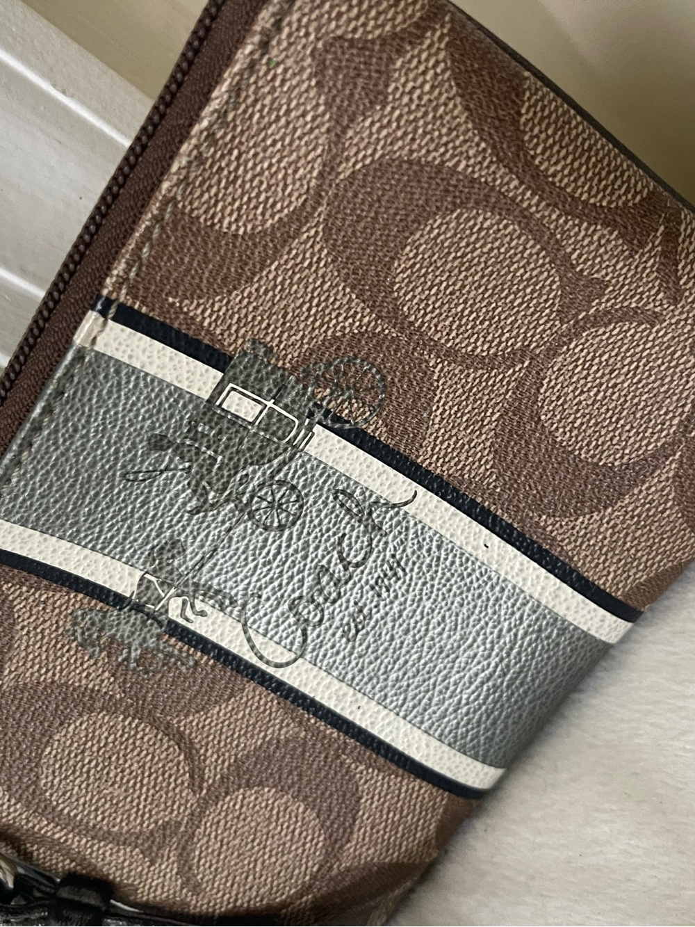 Coach Brown Signature Stripe Wristlet with Black and Cream Center Stripe - Picture 3 of 8